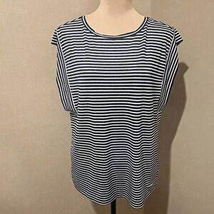 Jones New York Navy and White Striped Cap Sleeve Blouse, size Medium